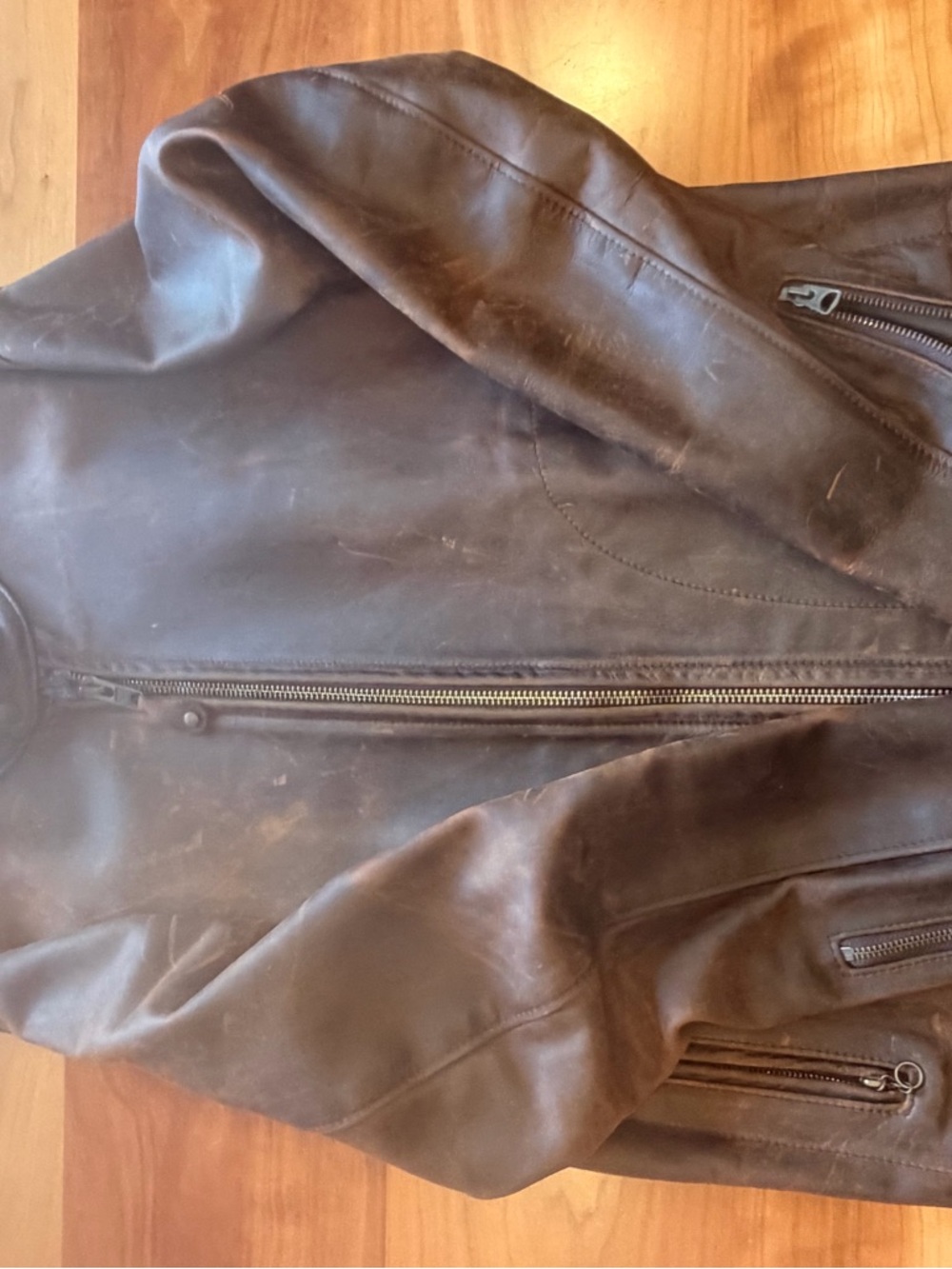 Schott Men's Brown Distressed Leather Jacket. Racer style - Picture 2 of 9